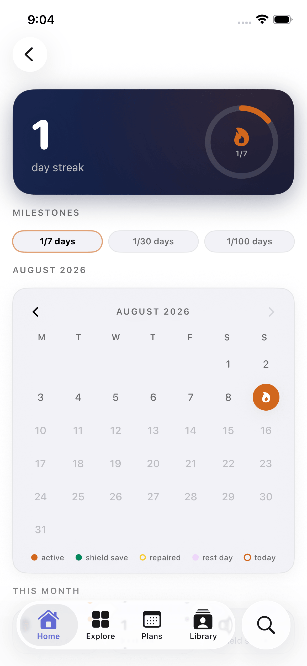 GapFix — streak calendar with shields, repairs and rest days