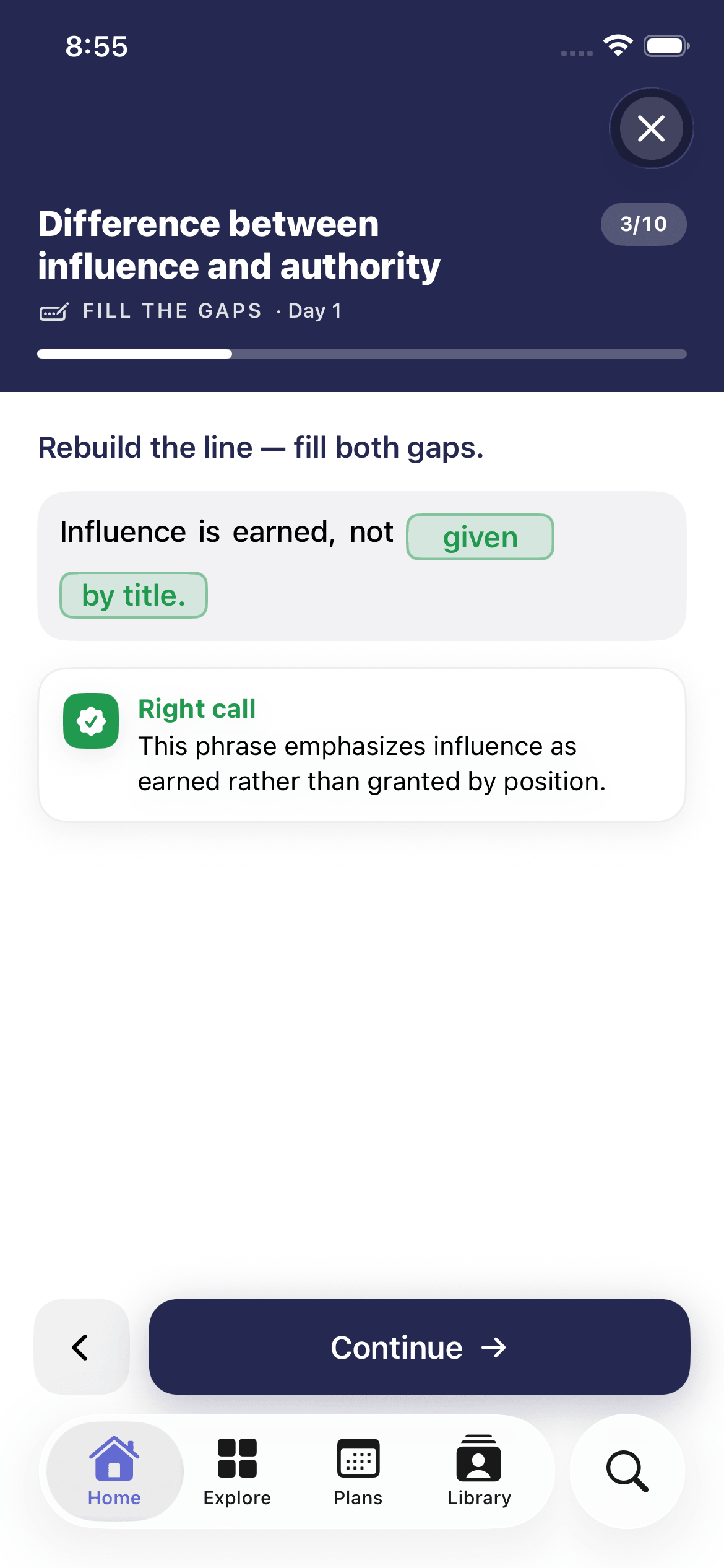 GapFix — interactive lesson: fill the gaps, get instant feedback